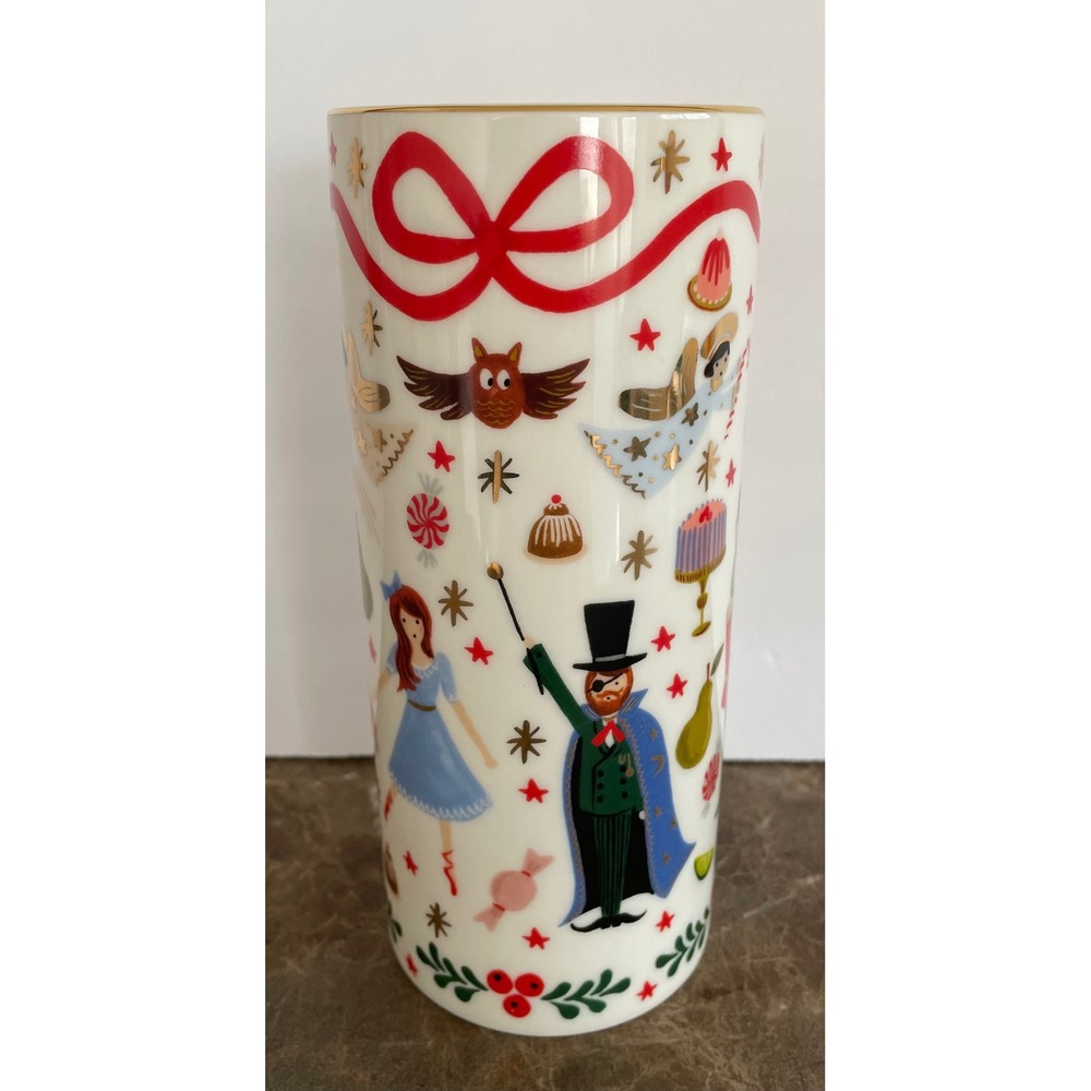 Rifle Paper Co Nutcracker Holiday Porcelain Vase Gold Rim Christmas Decor 7.25"‎